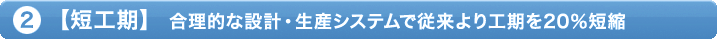 2.【短工期】 合理的な設計・生産システムで従来より工期を20％短縮