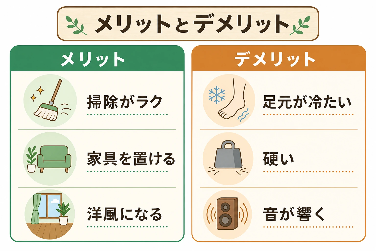 畳からフローリングにするメリットとデメリットを比較した図解